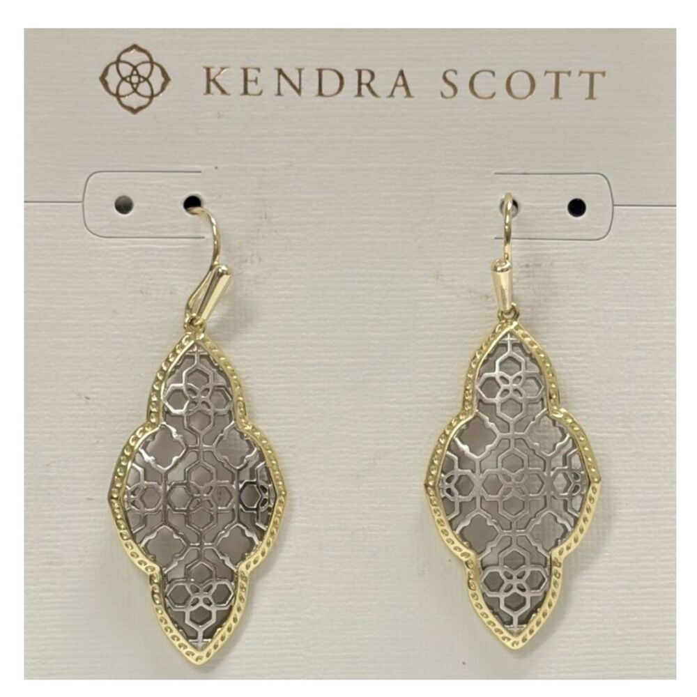 Kendra Scott Addie Drop Style Earrings Gold Tone Silver Filigree Mixed Metal NEW